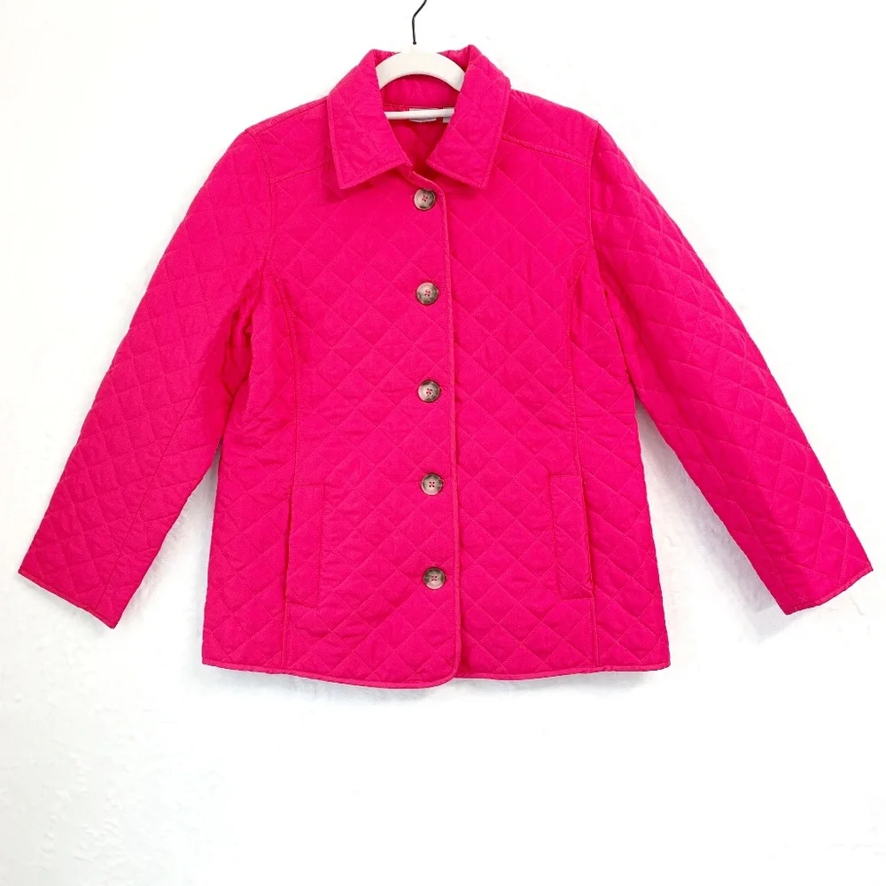 Chico's Hot Pink Quilted Barn Jacket Sz M 8/10